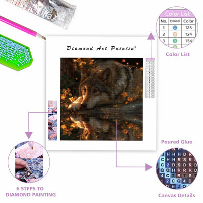 Varg vid skogsbäcken - Diamantmålning