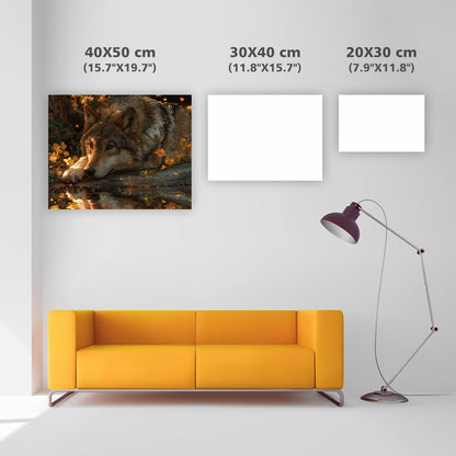 Varg vid skogsbäcken - Diamantmålning