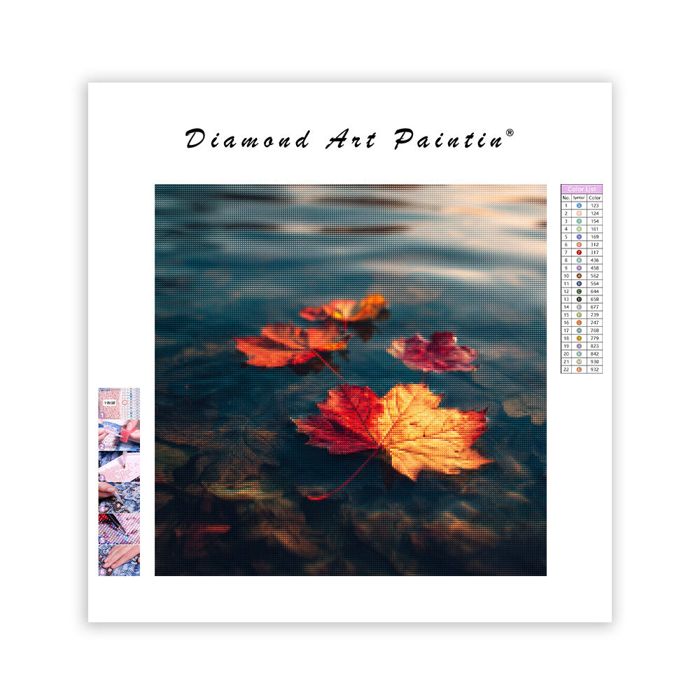 Höstlönnlöv vid Sjön - Diamantmålning