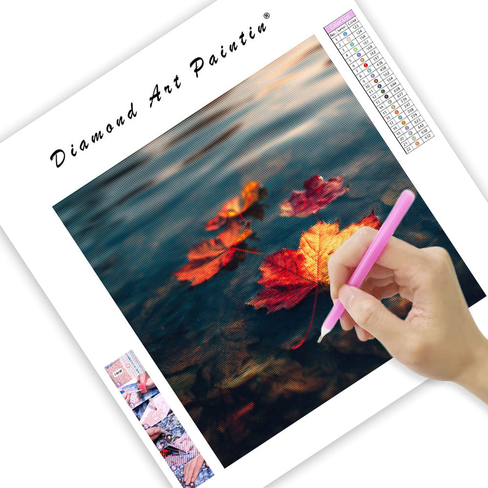 Höstlönnlöv vid Sjön - Diamantmålning