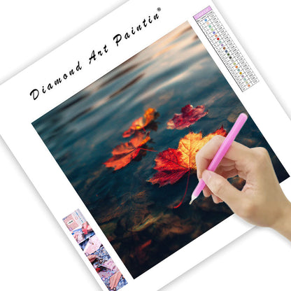 Höstlönnlöv vid Sjön - Diamantmålning