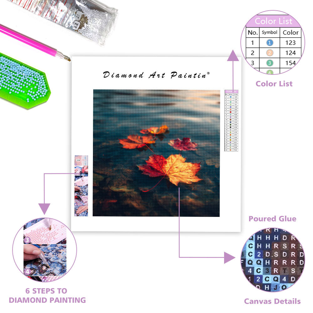 Höstlönnlöv vid Sjön - Diamantmålning