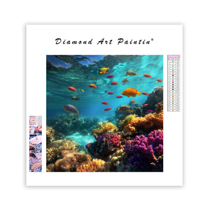 Blått Korallrev och Tropiska Fiskar - Diamantmålning