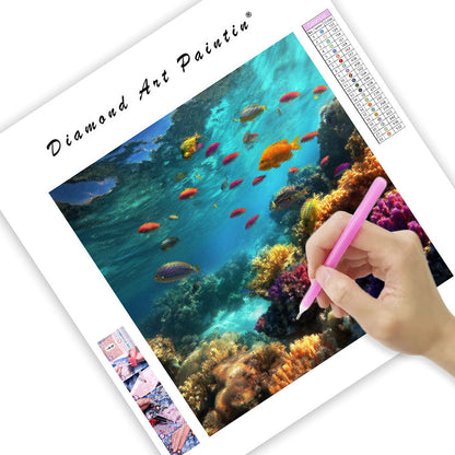 Blått Korallrev och Tropiska Fiskar - Diamantmålning