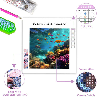 Blått Korallrev och Tropiska Fiskar - Diamantmålning