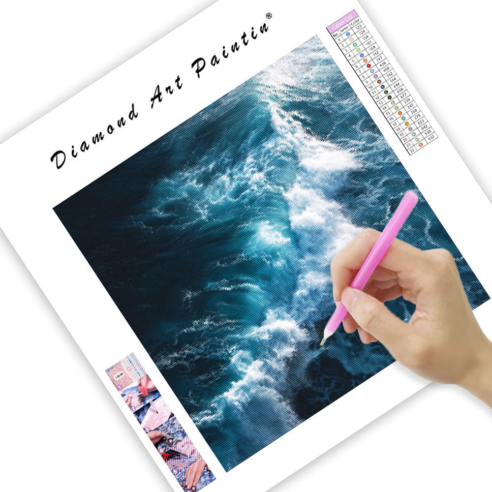 Blå Vågor och Vitt Skum - Diamantmålning