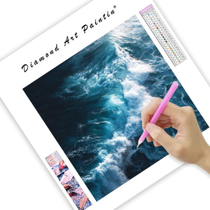 Blå Vågor och Vitt Skum - Diamantmålning