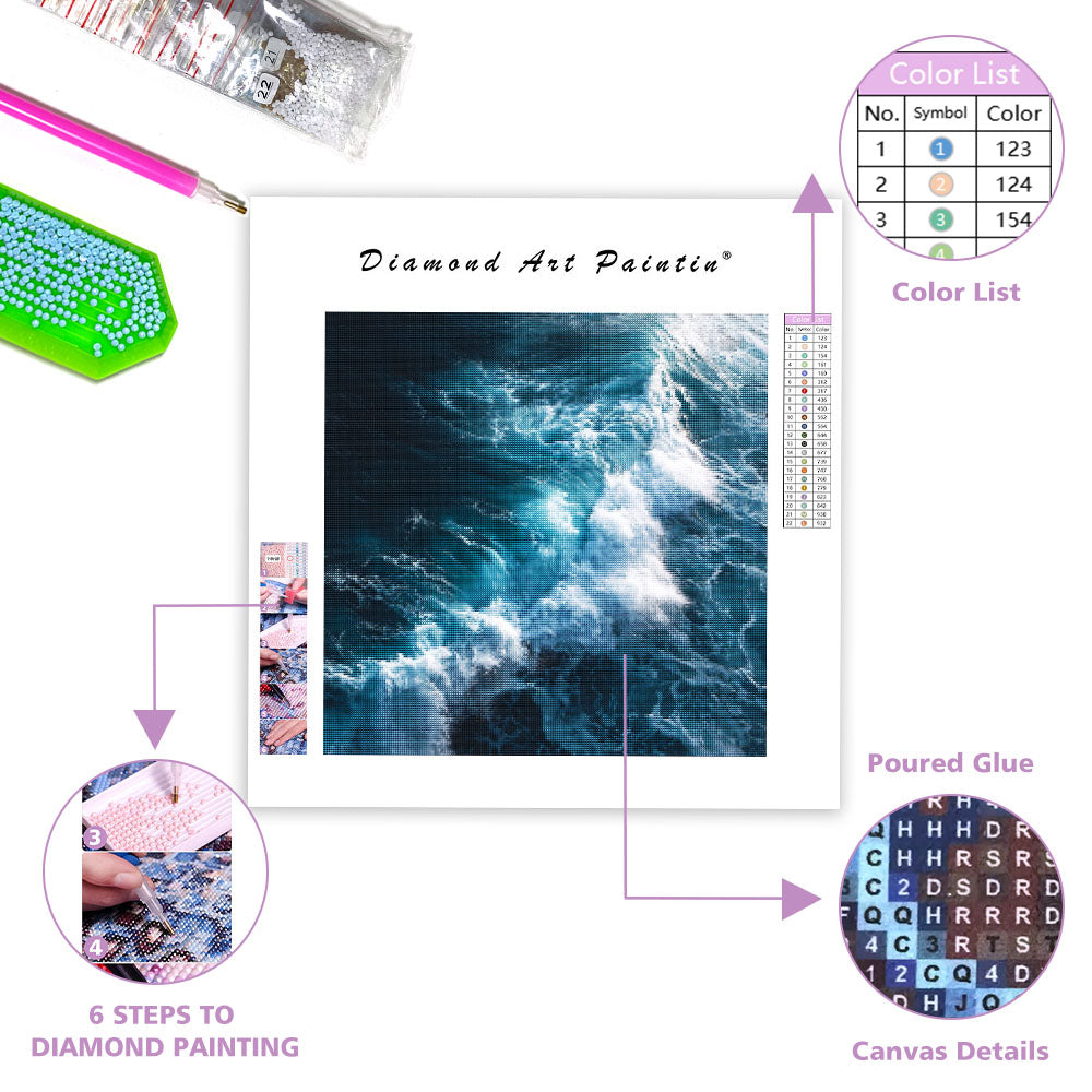 Blå Vågor och Vitt Skum - Diamantmålning