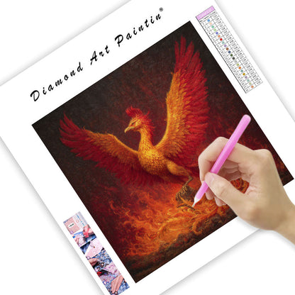 Brinnande Gyldene Fenix - Diamantmålning