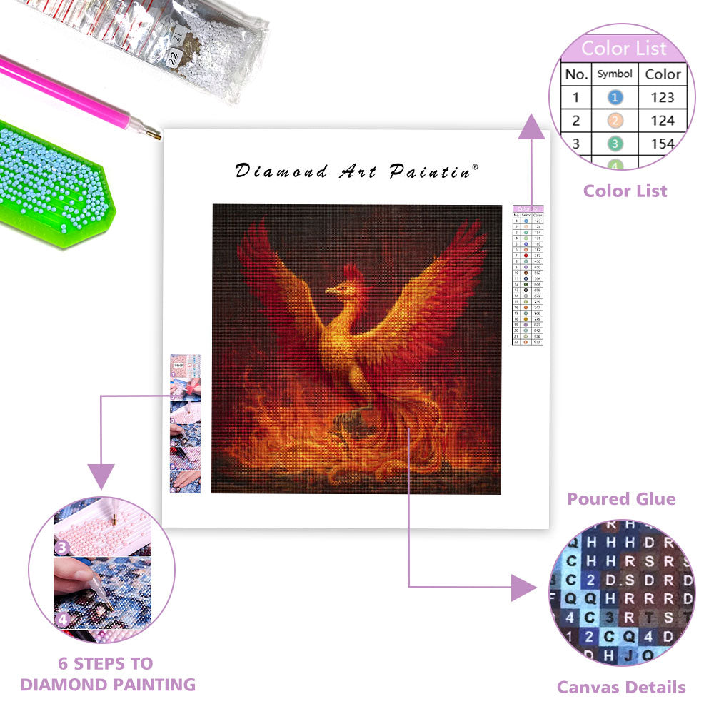 Brinnande Gyldene Fenix - Diamantmålning