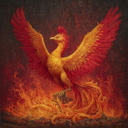 Brinnande Gyldene Fenix - Diamantmålning