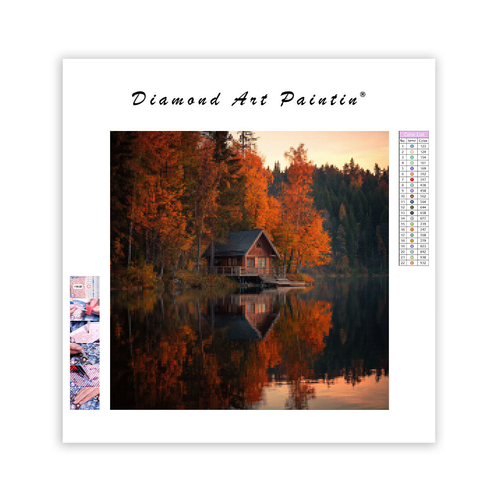 Stuga vid Höstsjön - Diamantmålning