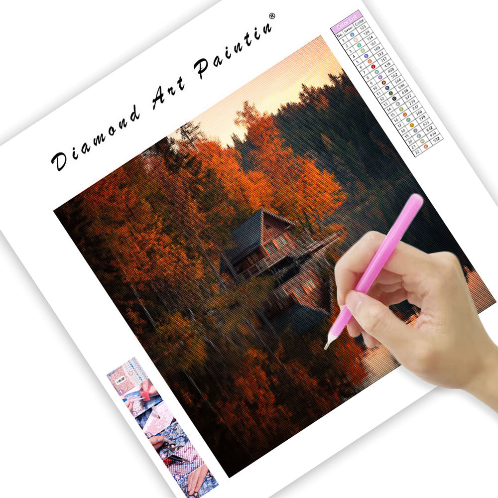 Stuga vid Höstsjön - Diamantmålning