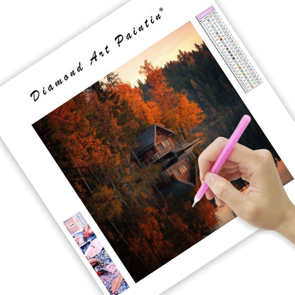 Stuga vid Höstsjön - Diamantmålning