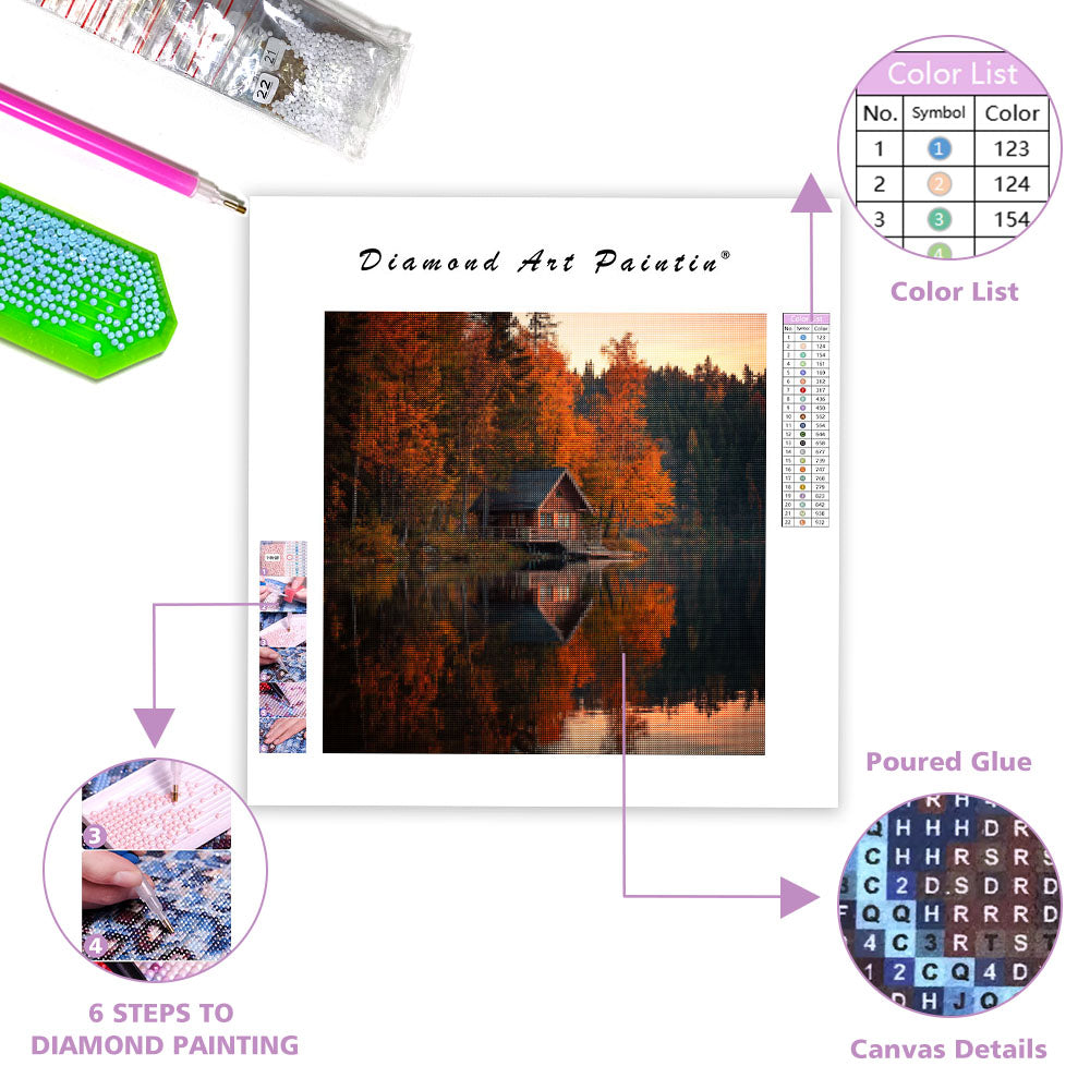 Stuga vid Höstsjön - Diamantmålning