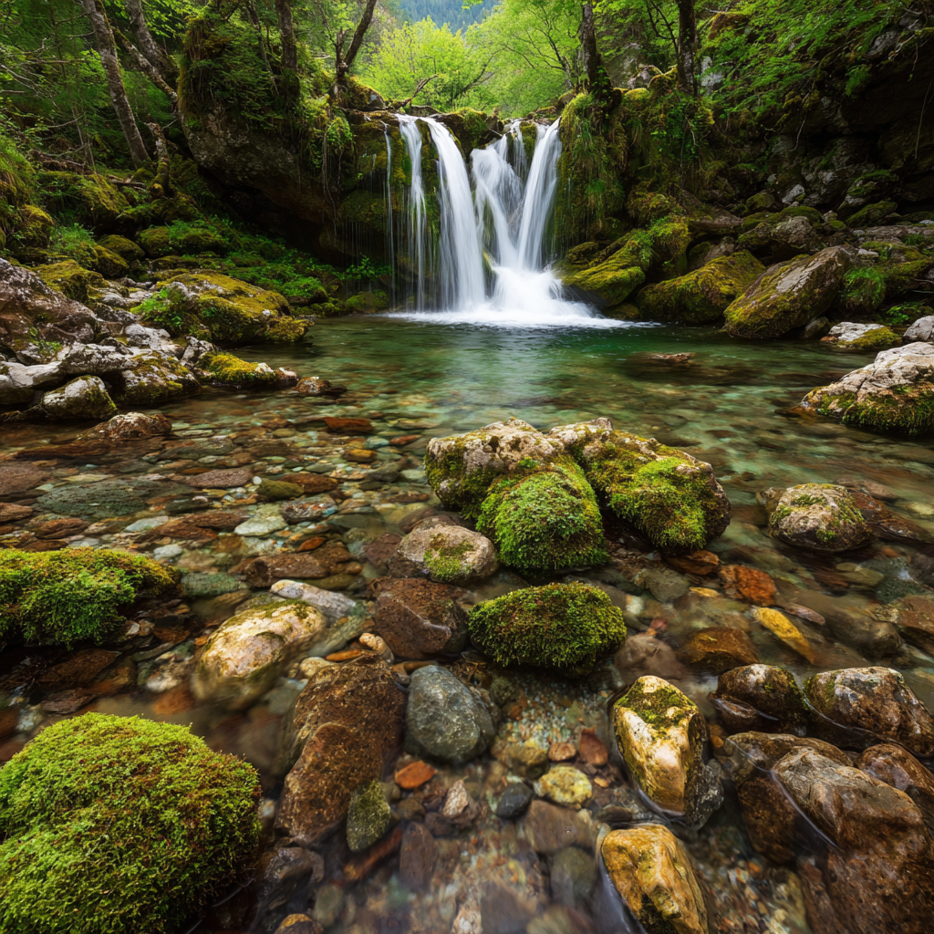 Klar Vattenfall och Mossa - Diamantmålning