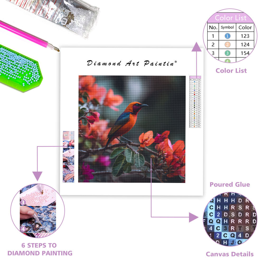 Färgglad Fågel i Fantasiträdgård - Diamantmålning