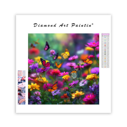 Färgglada Fjärilar i Trädgården - Diamantmålning