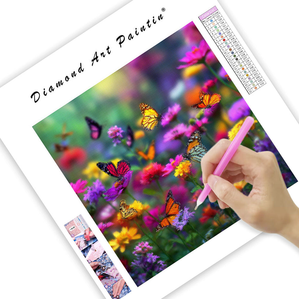 Färgglada Fjärilar i Trädgården - Diamantmålning