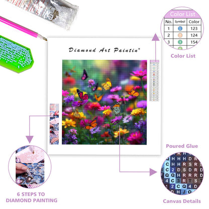 Färgglada Fjärilar i Trädgården - Diamantmålning