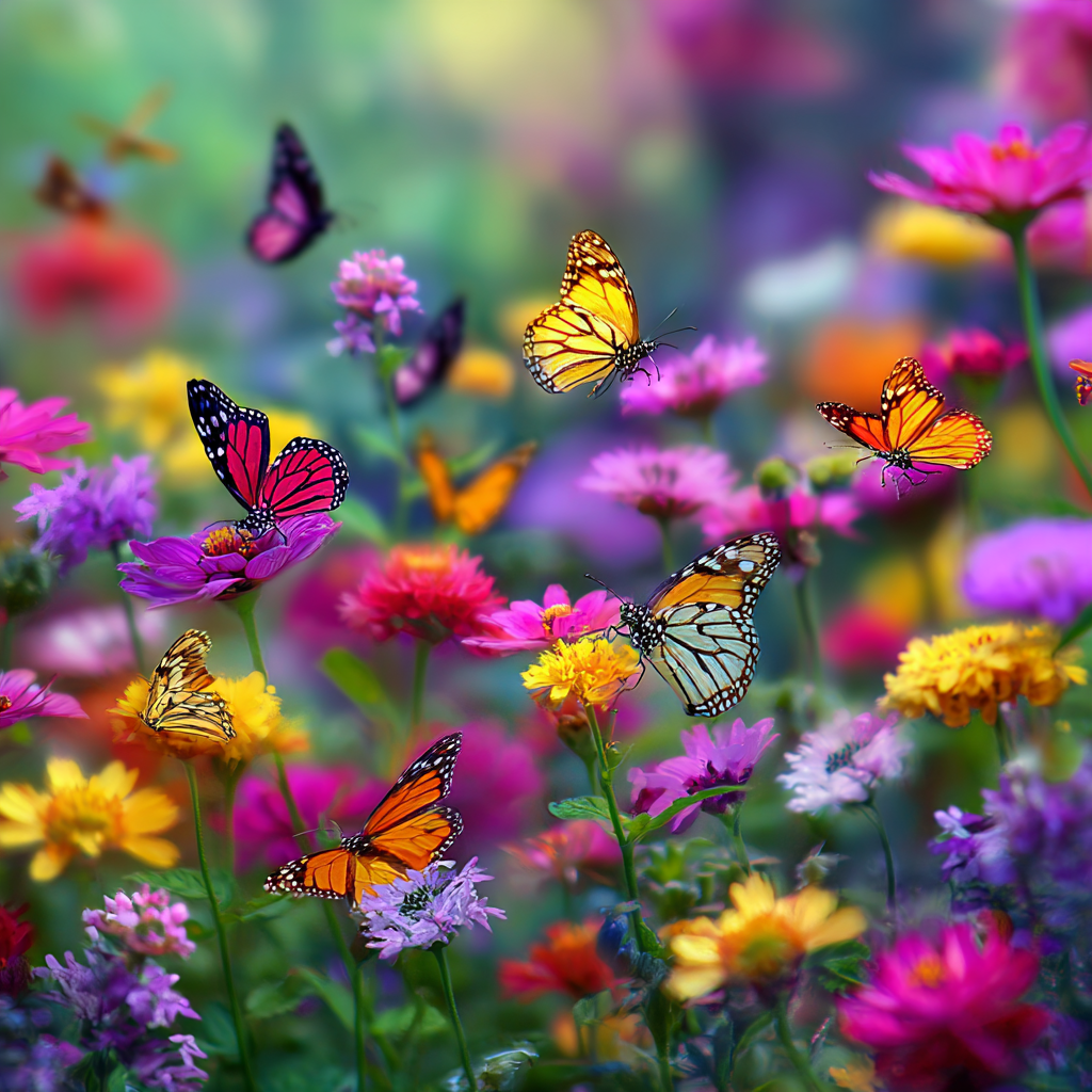 Färgglada Fjärilar i Trädgården - Diamantmålning