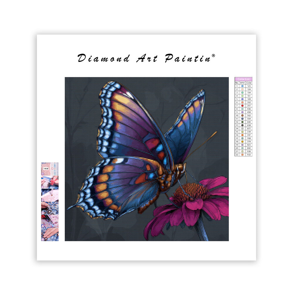 Färgglad Fjäril och Blomma - Diamantmålning