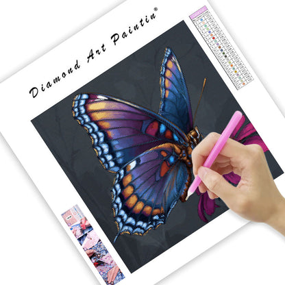 Färgglad Fjäril och Blomma - Diamantmålning