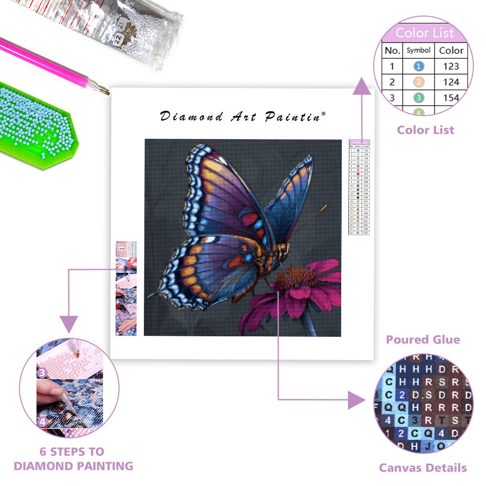 Färgglad Fjäril och Blomma - Diamantmålning