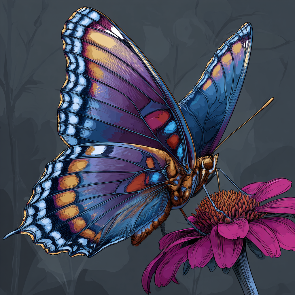 Färgglad Fjäril och Blomma - Diamantmålning