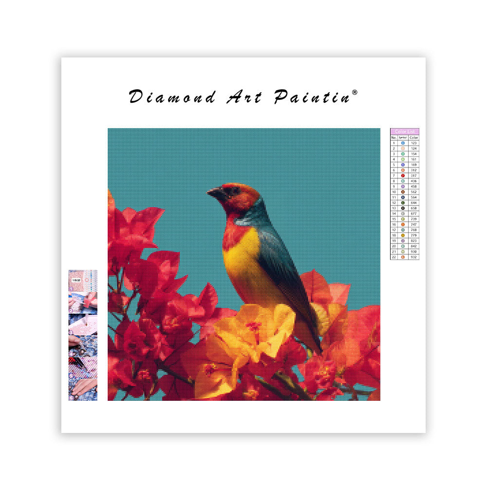 Färgglad Tropisk Fågel och Blommor - Diamantmålning