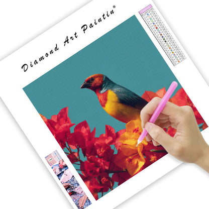 Färgglad Tropisk Fågel och Blommor - Diamantmålning