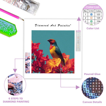 Färgglad Tropisk Fågel och Blommor - Diamantmålning
