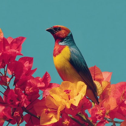 Färgglad Tropisk Fågel och Blommor - Diamantmålning