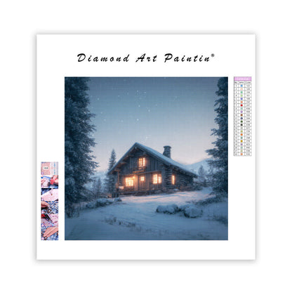 Mysig Stuga i Snön - Diamantmålning