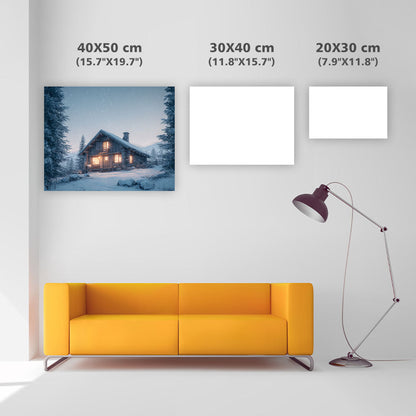 Mysig Stuga i Snön - Diamantmålning