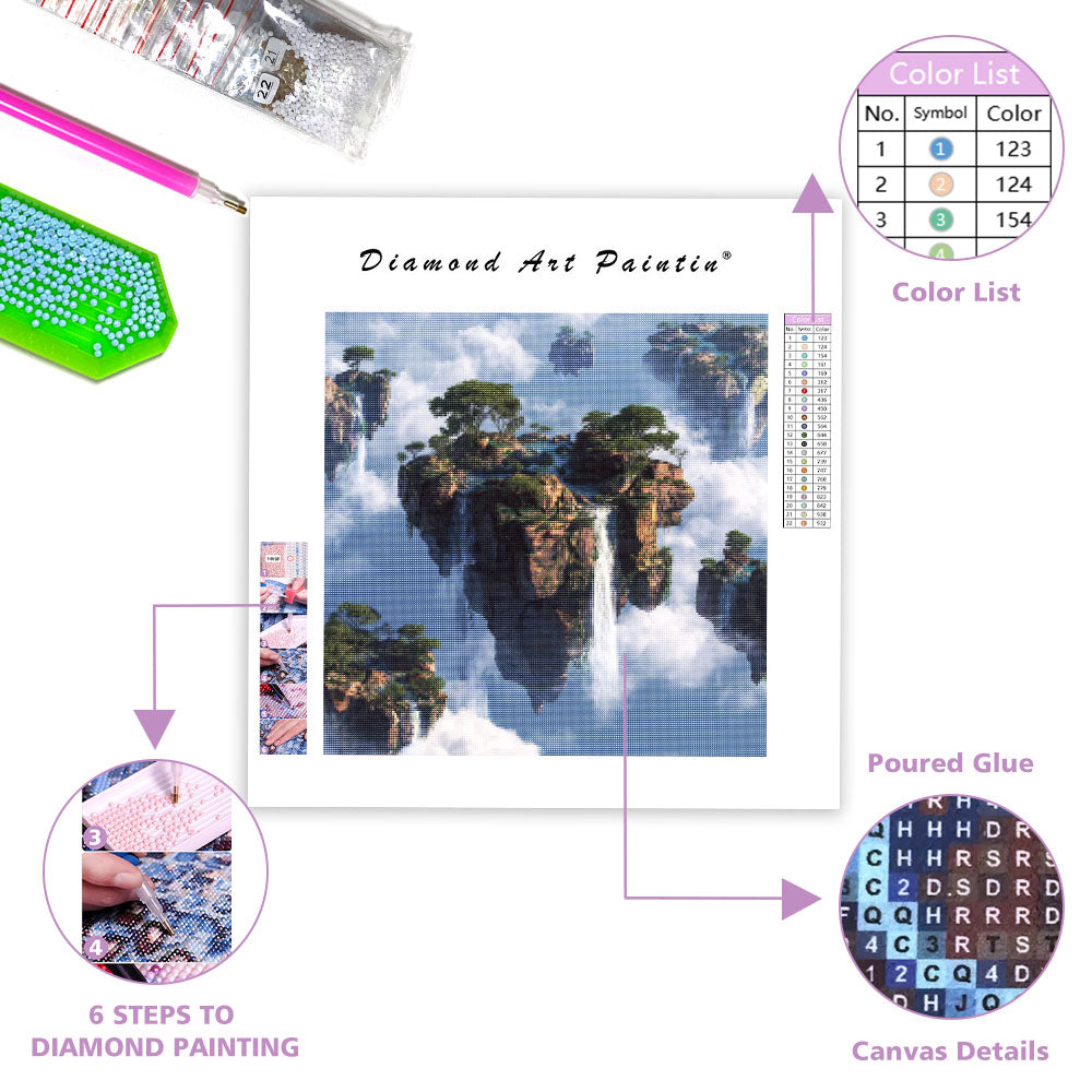 Flytande Öar och Vattenfall - Diamantmålning