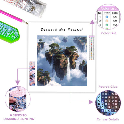 Flytande Öar och Vattenfall - Diamantmålning