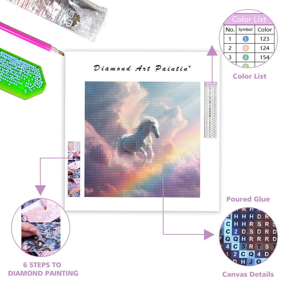 Flygande Häst över Regnbågsbro - Diamantmålning