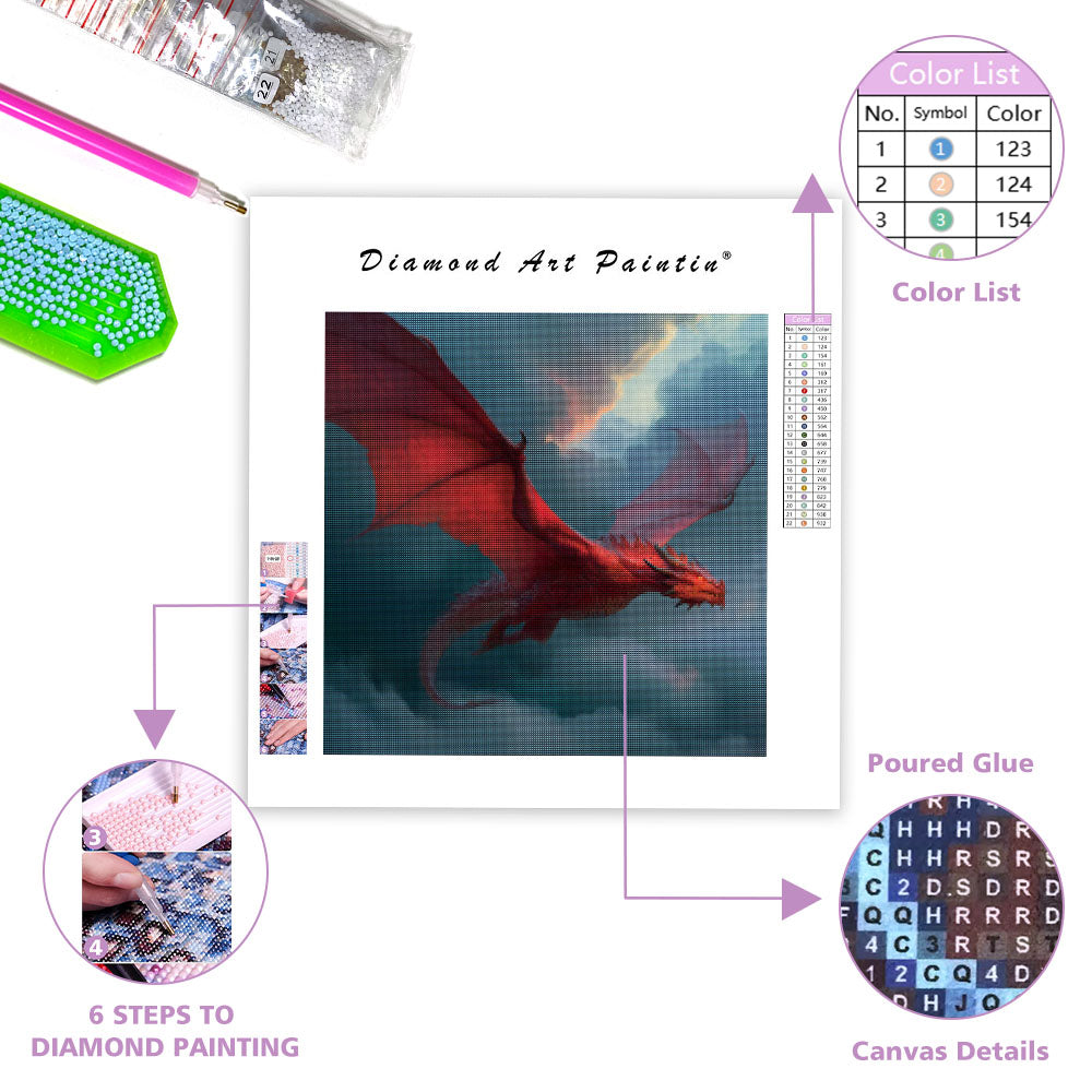 Flygande Röd Drake - Diamantmålning