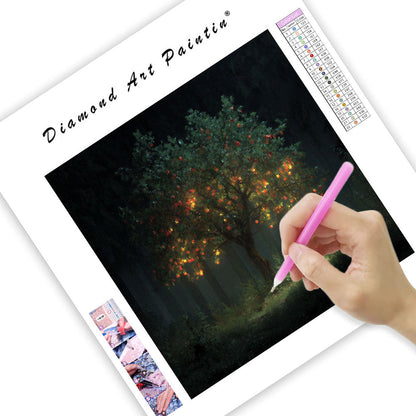 Glödande Magiskt Träd - Diamantmålning