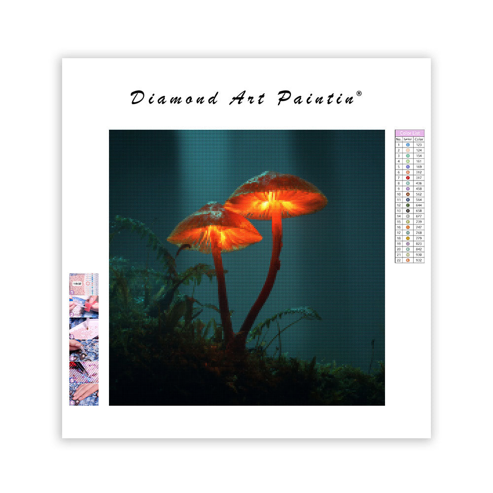 Glödande Svampar och Dimma - Diamantmålning