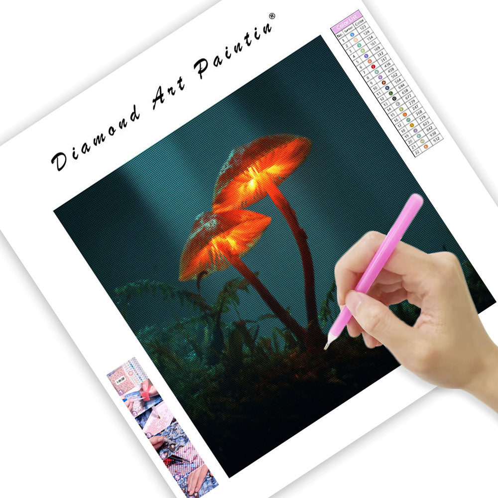 Glödande Svampar och Dimma - Diamantmålning