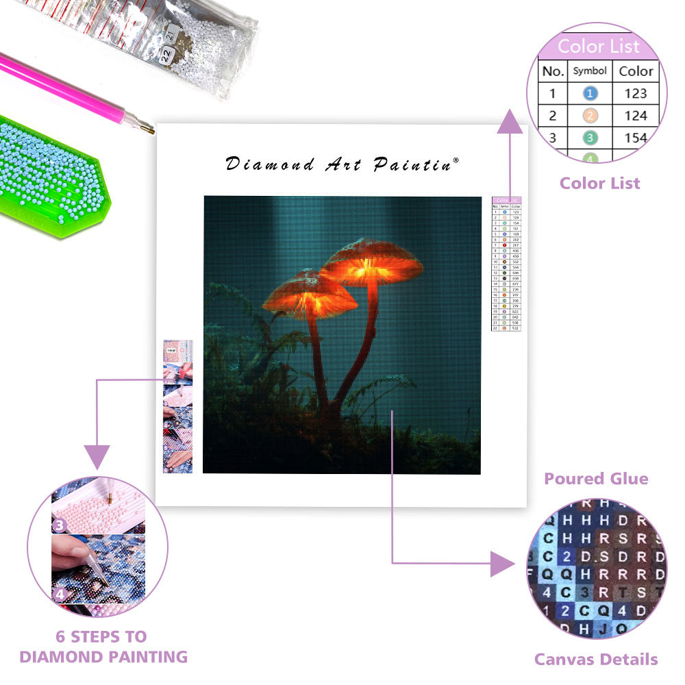 Glödande Svampar och Dimma - Diamantmålning