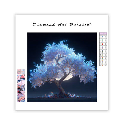 Glödande Silverträd - Diamantmålning
