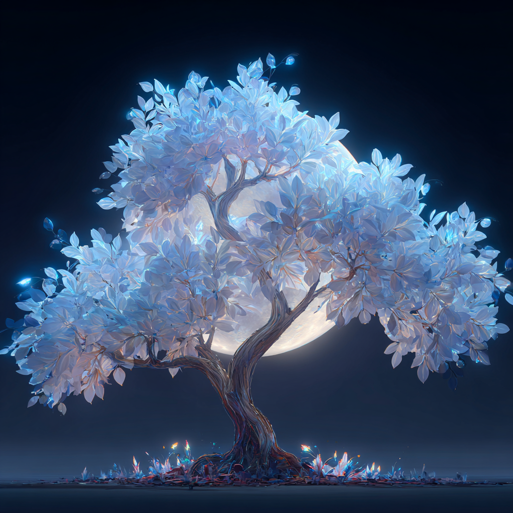 Glödande Silverträd - Diamantmålning