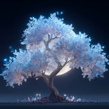 Glödande Silverträd - Diamantmålning