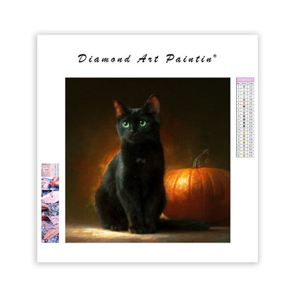 Halloweenkatt och Pumpa - Diamantmålning