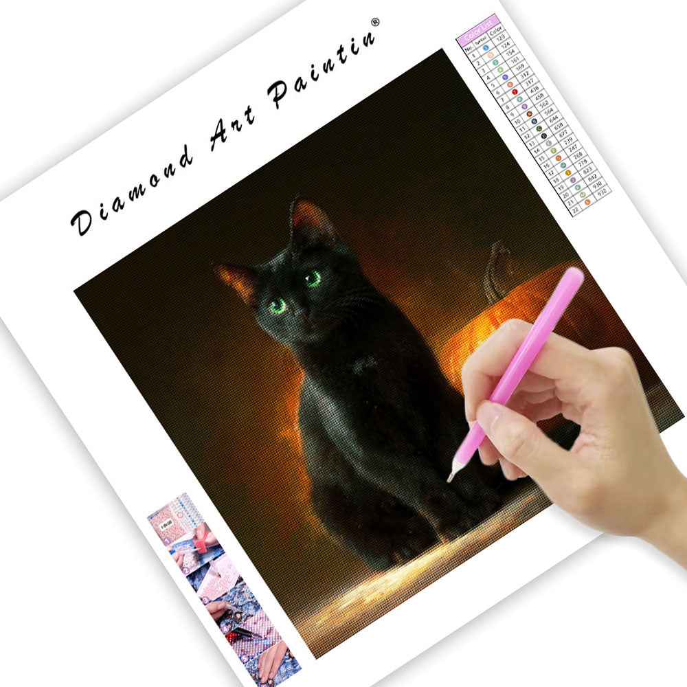 Halloweenkatt och Pumpa - Diamantmålning