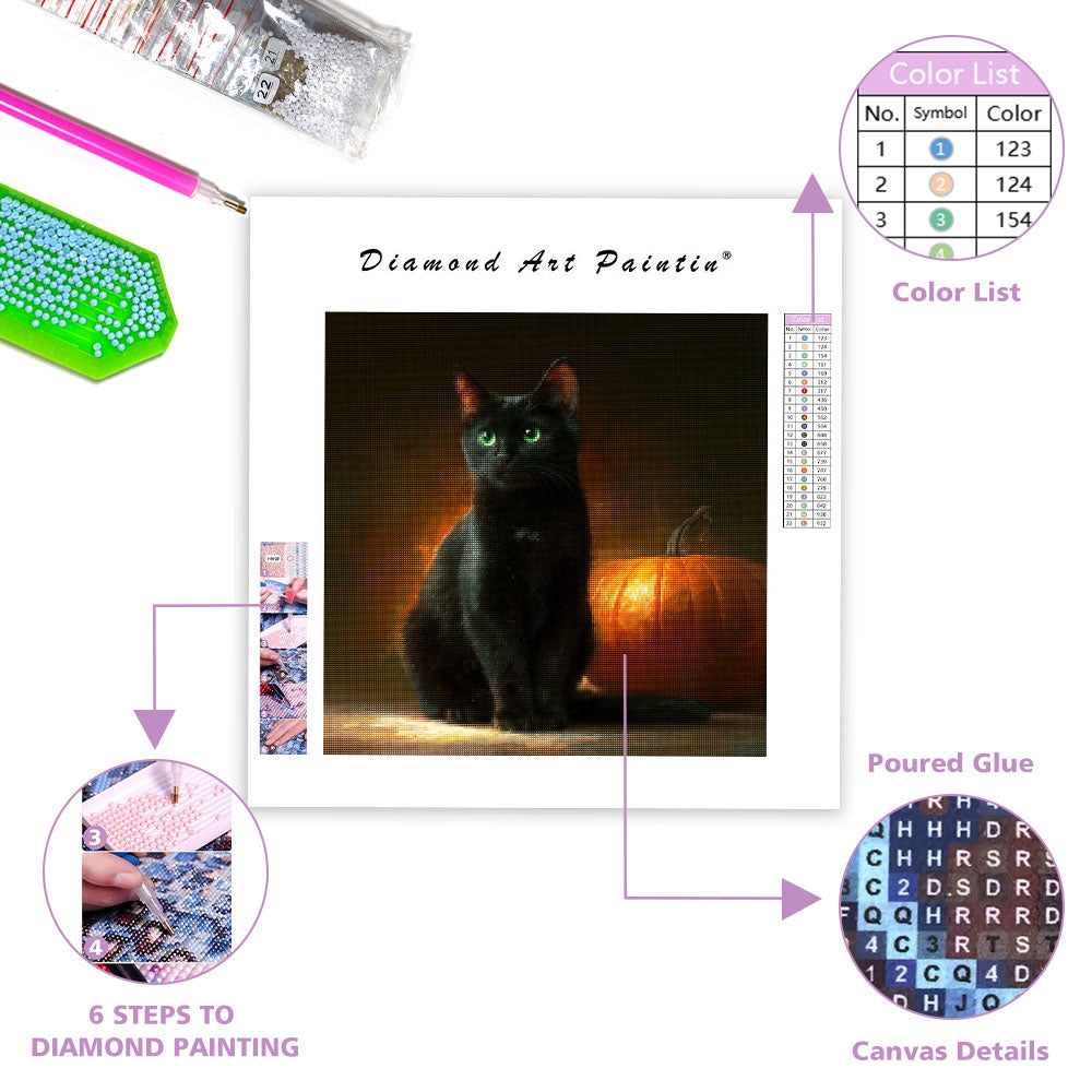 Halloweenkatt och Pumpa - Diamantmålning