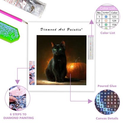 Halloweenkatt och Pumpa - Diamantmålning